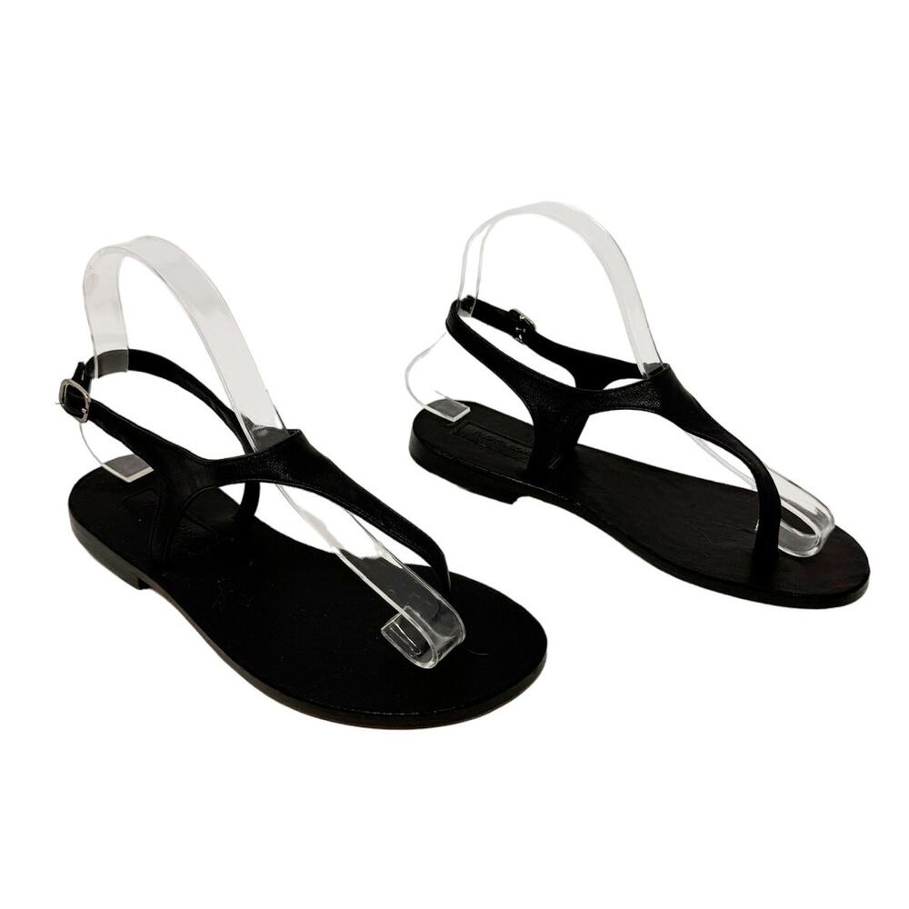 Rachel Comey Kolach Black Nappa Leather Strappy Flat Thong Sandal EU 36